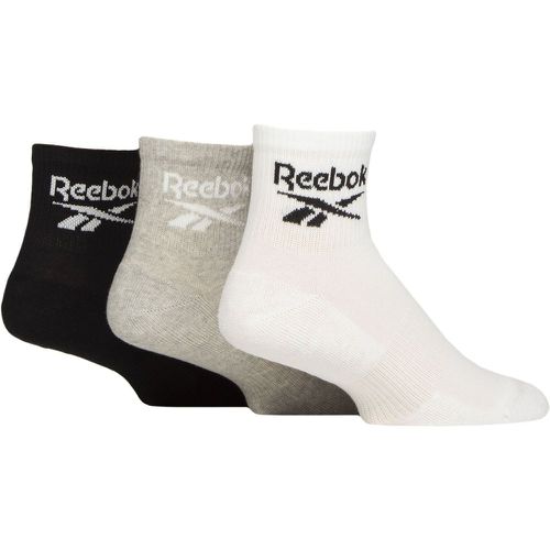 Mens and Ladies 3 Pair Core Cotton Cushioned Ankle Socks White / Grey / Black 2.5-3.5 UK - Reebok - Modalova