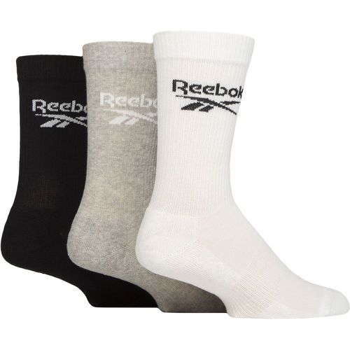 Mens and Ladies 3 Pair Core Ribbed Cotton Crew Socks White / Grey / Black 8.5-10 UK - Reebok - Modalova