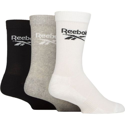 Mens and Women's 3 Pair Core Ribbed Cotton Crew Socks White / Grey / Black 8.5-10 UK - Reebok - Modalova