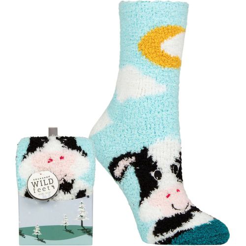 Ladies 1 Pair SOCKSHOP Gift Boxed Fluffy Slipper Socks Cow 4-8 - Wildfeet - Modalova