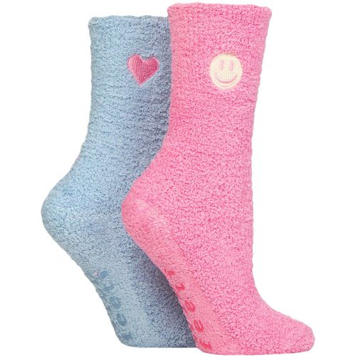 Ladies 2 Pair SOCKSHOP Embroidered Cosy Lounge Socks Smiley and Heart 4-8 - Wildfeet - Modalova