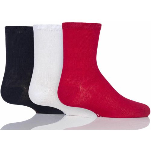 Babies and Kids 3 Pair Plain and Stripe Bamboo Socks with Smooth Toe Seams Red/Navy/White Plain A 0-2.5 Baby - SockShop - Modalova