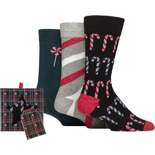 Mens 3 Pair Wildfeet Cotton Christmas Socks in Tartan Gift Box Candy Canes 7-11 Mens - SockShop - Modalova