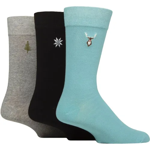 Mens 3 Pair SOCKSHOP Embroidered Socks Deer / Snow / Tree 7-11 Mens - Wildfeet - Modalova