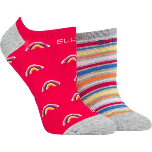 Ladies 2 Pair Plain, Patterned and Striped Bamboo No Show Socks Bright Rainbow Patterned 4-8 Ladies - Elle - Modalova