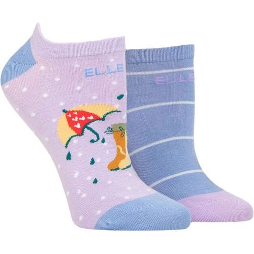 Ladies 2 Pair Plain, Patterned and Striped Bamboo No Show Socks Bluebell Patterned 4-8 - Elle - Modalova