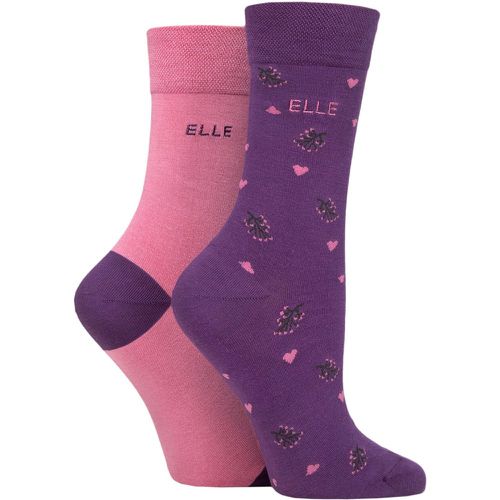 Women's 2 Pair Bamboo Patterned and Plain Socks Wild Rose 4-8 Ladies - Elle - Modalova