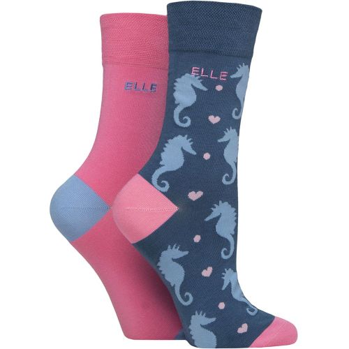 Women's 2 Pair Elle Bamboo Patterned and Plain Socks Seafarer 4-8 - SockShop - Modalova