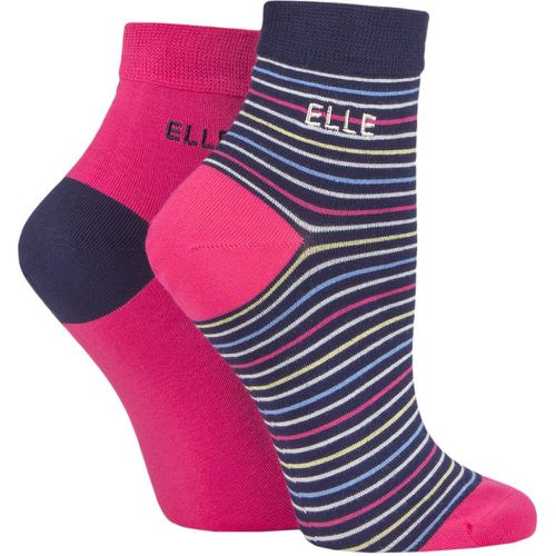 Ladies 2 Pair Bamboo Striped and Plain Socks Bright Berry Anklet 4-8 Ladies - Elle - Modalova