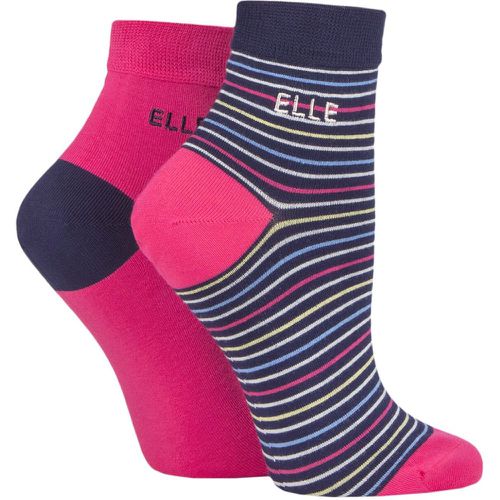 Women's 2 Pair Bamboo Striped and Plain Socks Bright Berry Anklet 4-8 Ladies - Elle - Modalova