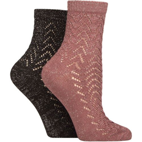 Women's 2 Pair Sparkly Pelerine Anklet Socks Cinnamon 4-8 Ladies - Elle - Modalova