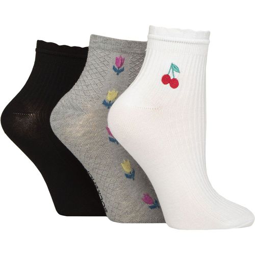 Ladies 3 Pair Elle Frill Welt Ribbed Bamboo Anklet Socks Cherry Flower 4-8 - SockShop - Modalova