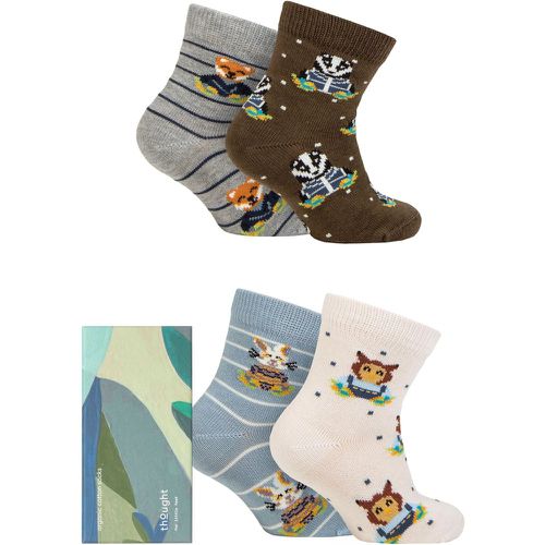 Babies and Kids 4 Pair Ash Organic Cotton Animal Gift Boxed Socks Multi 0-12 - Thought - Modalova