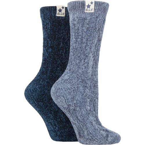 Ladies 2 Pair Cable Knit Chenille Boot Socks Grey / Sapphire 4-8 Ladies - Elle - Modalova