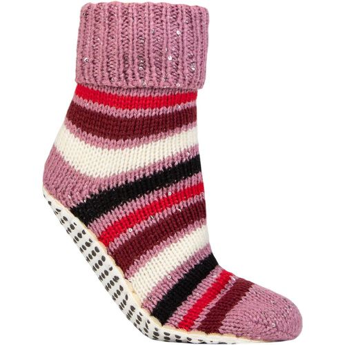 Women's 1 Pair Chunky Fair Isle and Striped Moccasin Grip Socks Smokey Stripe 4-8 - Elle - Modalova