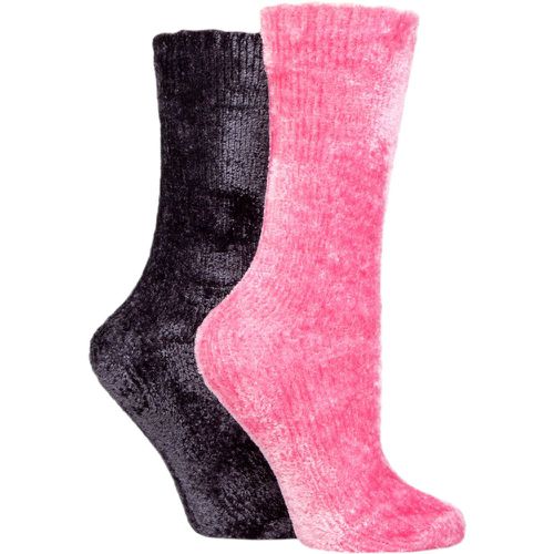 Ladies 2 Pair Chenille Leisure Socks Rose / Charcoal 4-8 Ladies - Elle - Modalova