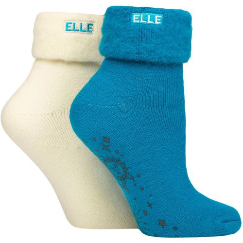 Ladies 2 Pair Thermal Bed and Slipper Socks Blue Coral 4-8 - Elle - Modalova