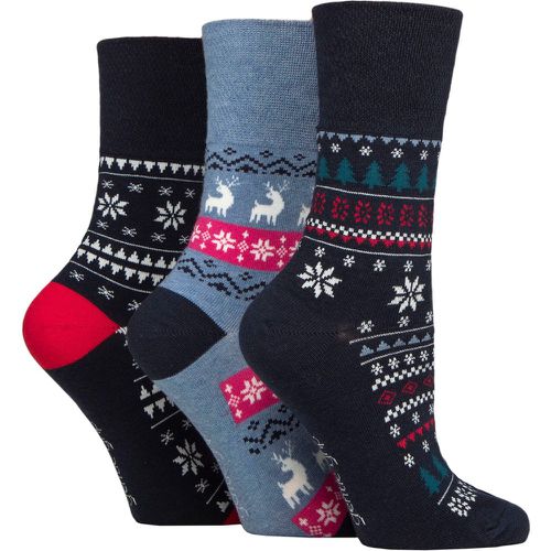 Women's 3 Pair SOCKSHOP Christmas Socks Light Blue / Navy 4-8 - Gentle Grip - Modalova