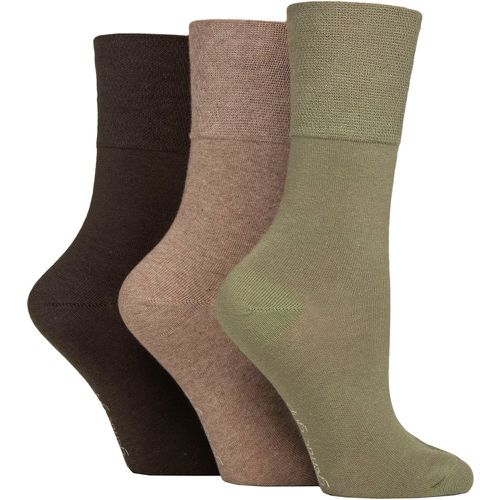 Women's 3 Pair Plain Cotton Socks Khaki 4-8 Ladies - Gentle Grip - Modalova