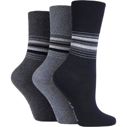 Ladies 3 Pair Patterned and Striped Socks Stripes Monochrome 4-8 Ladies - Gentle Grip - Modalova