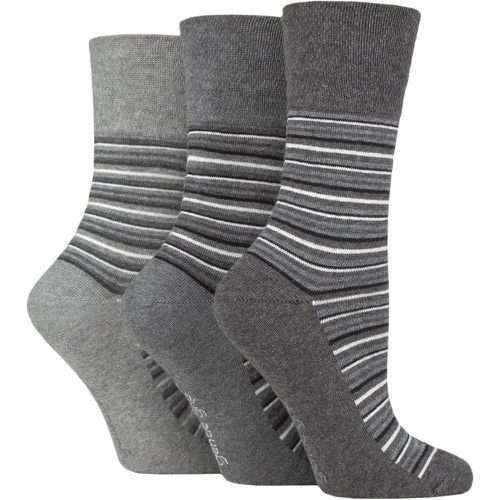 Ladies 3 Pair Cotton Patterned and Striped Socks Varied Stripe Charcoal / 4-8 Ladies - Gentle Grip - Modalova