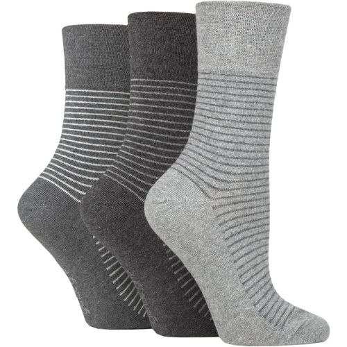 Ladies 3 Pair Cotton Patterned and Striped Socks Fine Stripe Charcoal / 4-8 Ladies - Gentle Grip - Modalova