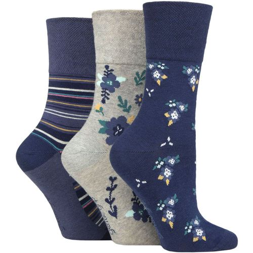 Ladies 3 Pair Cotton Patterned and Striped Socks Floral Haven 4-8 - Gentle Grip - Modalova