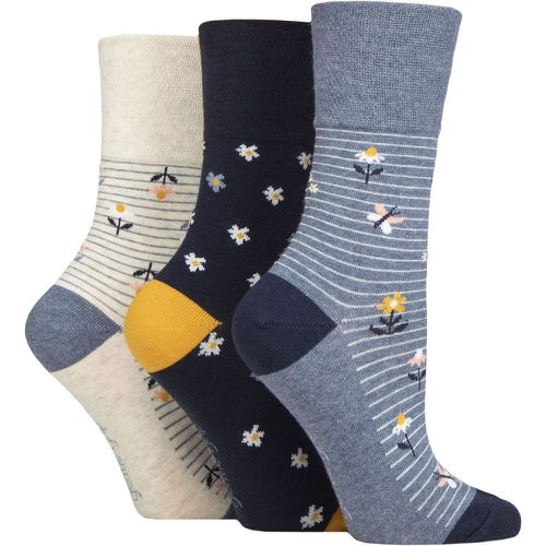 Ladies 3 Pair Cotton Patterned and Striped Socks Daisies / Butterflies 4-8 - Gentle Grip - Modalova
