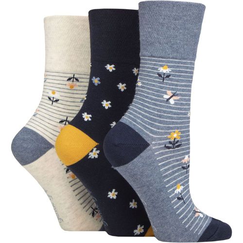 Women's 3 Pair Cotton Patterned and Striped Socks Daisies / Butterflies 4-8 - Gentle Grip - Modalova