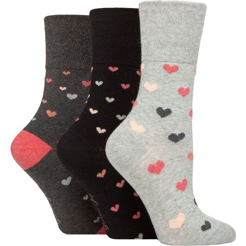 Ladies 3 Pair Cotton Patterned and Striped Socks Queen of Hearts Charcoal Melange 4-8 - Gentle Grip - Modalova