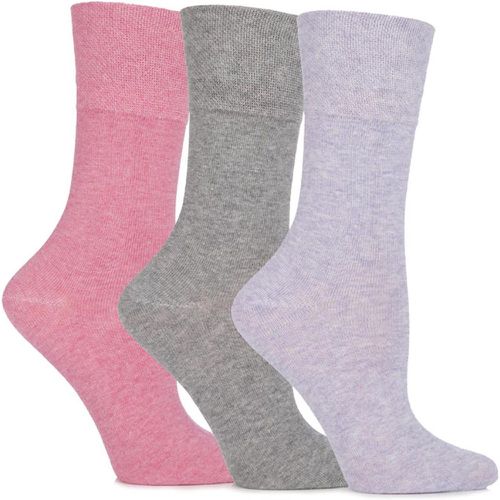 Ladies 3 Pair Sammy Plain Cotton Socks Rose / Lavender / Grey 4-8 Ladies - Gentle Grip - Modalova