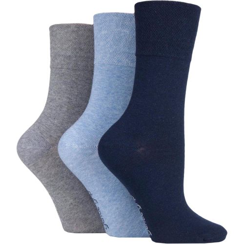 Ladies 3 Pair Plain Cotton Socks Navy / Denim / Light Grey 4-8 Ladies - Gentle Grip - Modalova