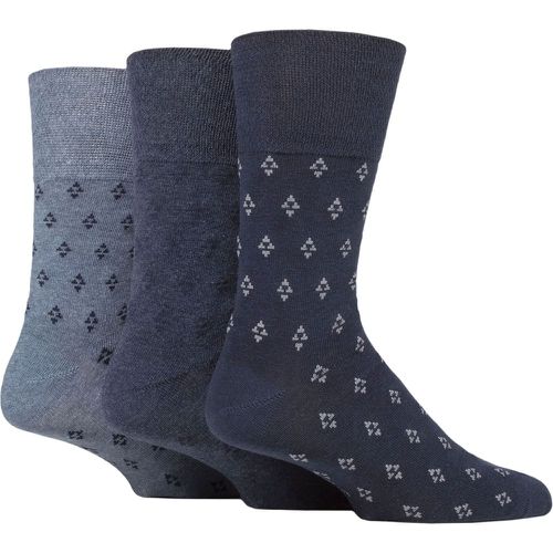 Mens 3 Pair Cotton Argyle Patterned and Striped Socks Triangle Repeat Navy / Denim 6-11 Mens - Gentle Grip - Modalova