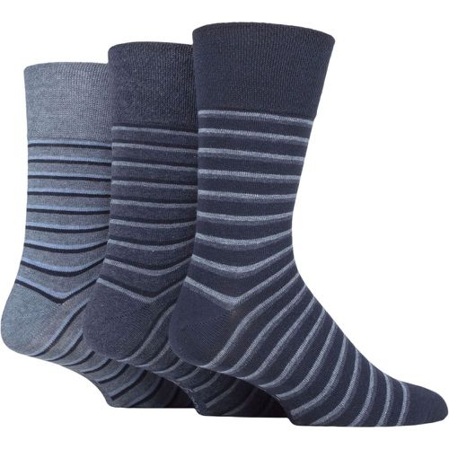 Mens 3 Pair Cotton Argyle Patterned and Striped Socks Varied Stripe Navy / Denim 6-11 Mens - Gentle Grip - Modalova