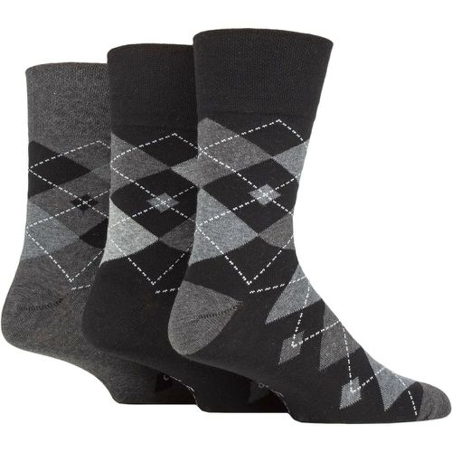 Mens 3 Pair Argyle Cotton Socks Argyle / Charcoal 6-11 - Gentle Grip - Modalova