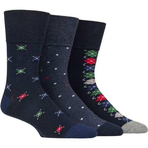 Mens 3 Pair Cotton Argyle Patterned and Striped Socks Motif Mid Denim 6-11 - Gentle Grip - Modalova