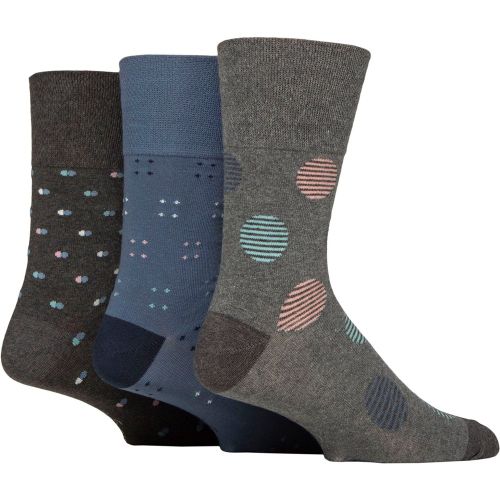 Mens 3 Pair Gentle Grip Cotton Argyle Patterned and Striped Socks Cosmic Neutral Grey / Charcoal / Blue 6-11 - SockShop - Modalova