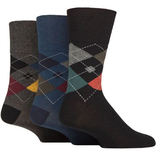 Mens 3 Pair Cotton Argyle Patterned and Striped Socks Rustic Argyle 6-11 - Gentle Grip - Modalova