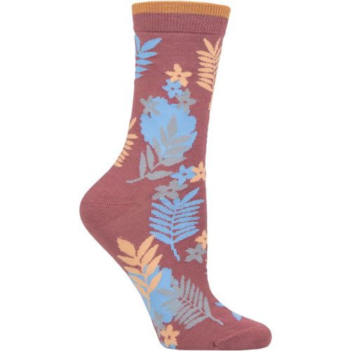 Women's 1 Pair Palm Leaf Bamboo and Organic Cotton Socks Damson Purple 4-7 Ladies - Thought - Modalova