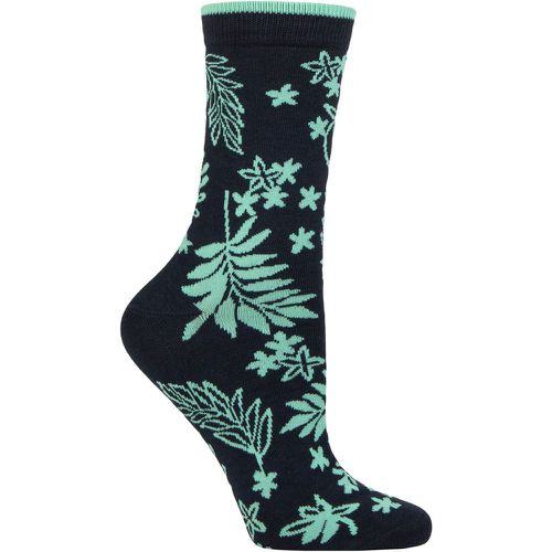Ladies 1 Pair Bamboo and Organic Cotton Floral Socks Navy 4-7 Ladies - Thought - Modalova