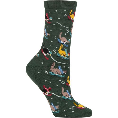 Women's 1 Pair Amaryllis Skiing Cat Organic Cotton Socks Forest 4-7 - Thought - Modalova