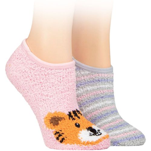 Ladies 2 Pair SOCKSHOP Wildfeet Animal and Patterned Cosy Slipper Socks with Grip Tiger 4-8 UK - Wild Feet - Modalova