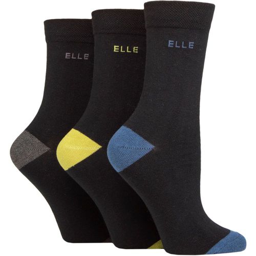 Ladies 3 Pair Plain, Striped and Patterned Cotton Socks with Smooth Toes Moonlight Blue Contrast 4-8 - Elle - Modalova