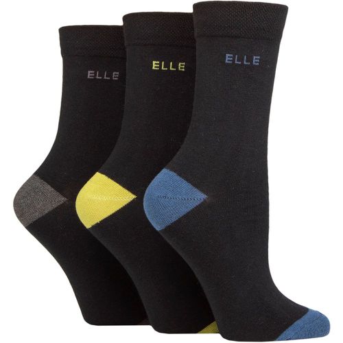 Women's 3 Pair Plain, Striped and Patterned Cotton Socks with Smooth Toes Moonlight Blue Contrast 4-8 - Elle - Modalova