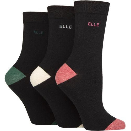 Women's 3 Pair Plain, Striped and Patterned Cotton Socks with Smooth Toes Cinnamon Contrast 4-8 - Elle - Modalova