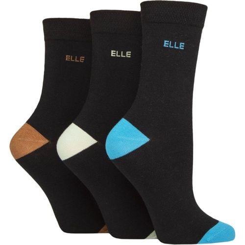 Women's 3 Pair Plain, Striped and Patterned Cotton Socks with Smooth Toes Storm Contrast 4-8 - Elle - Modalova