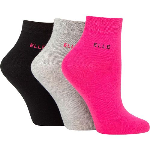 Ladies 3 Pair Plain, Striped and Patterned Cotton Anklets with Smooth Toes Tropical Pink Plain 4-8 Ladies - Elle - Modalova