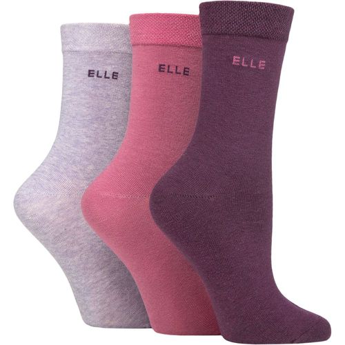 Ladies 3 Pair Plain, Striped and Patterned Cotton Socks with Smooth Toes Wild Rose Plain 4-8 Ladies - Elle - Modalova