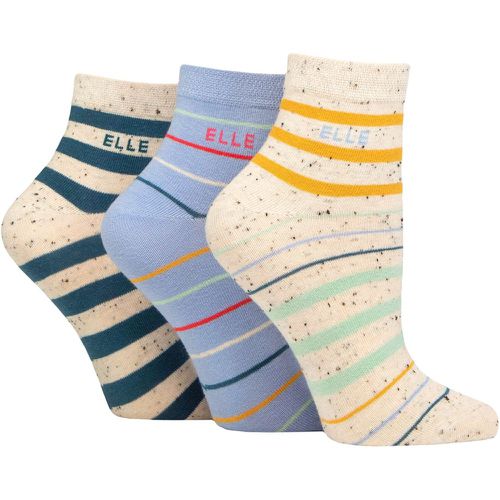 Ladies 3 Pair Plain, Striped and Patterned Cotton Anklets with Smooth Toes Bluebell Stripe 4-8 - Elle - Modalova