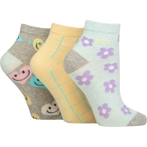 Ladies 3 Pair Elle Plain, Striped and Patterned Cotton Anklets with Smooth Toes Fresh Mint Patterned 4-8 - SockShop - Modalova